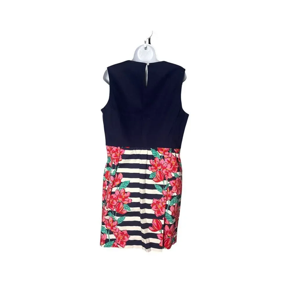 Vineyard Vines Sleeveless‎ Sheath Dress 14 Navy Floral Stripe Cotton Blend